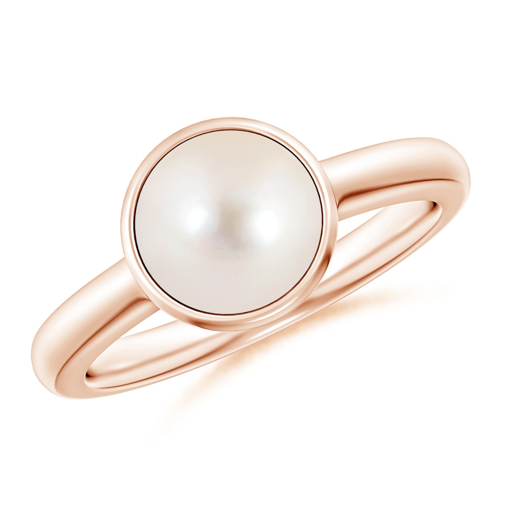 8mm AAAA Bezel-Set Round Freshwater Pearl Solitaire Engagement Ring in Rose Gold 