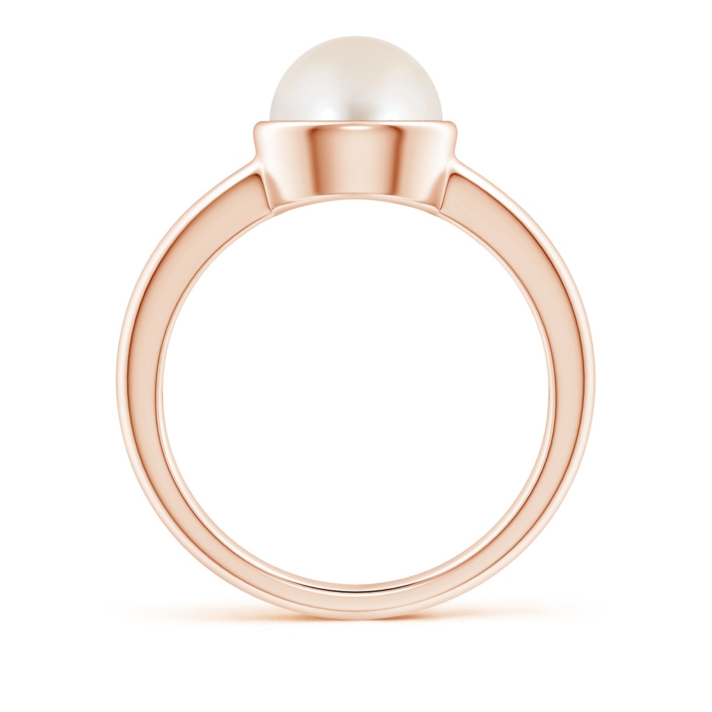 8mm AAAA Bezel-Set Round Freshwater Pearl Solitaire Engagement Ring in Rose Gold Side-1