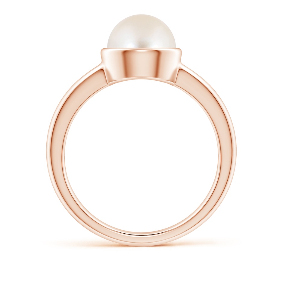 8mm AAAA Bezel-Set Round Freshwater Pearl Solitaire Engagement Ring in Rose Gold side-1