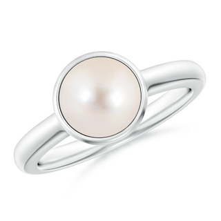 8mm AAAA Bezel-Set Round Freshwater Pearl Solitaire Engagement Ring in White Gold