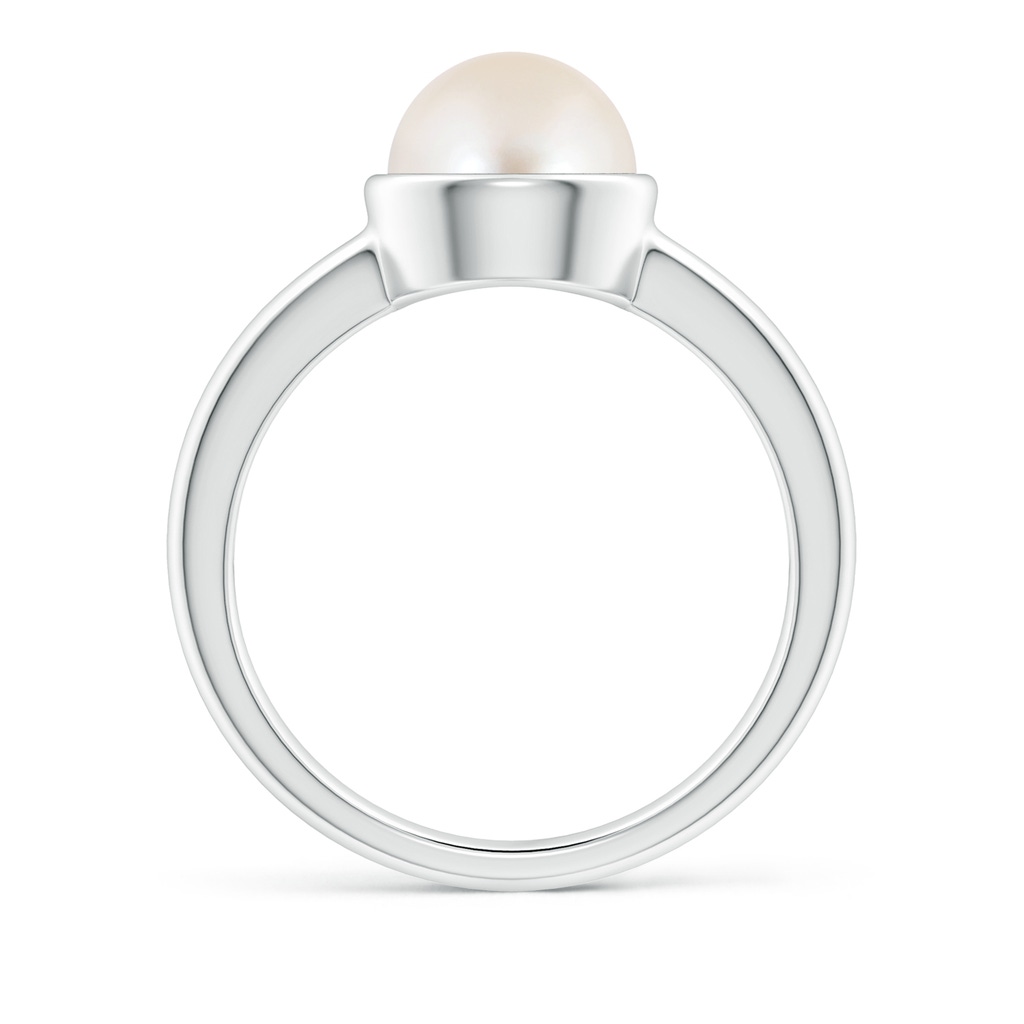 8mm AAAA Bezel-Set Round Freshwater Pearl Solitaire Engagement Ring in White Gold Side-1