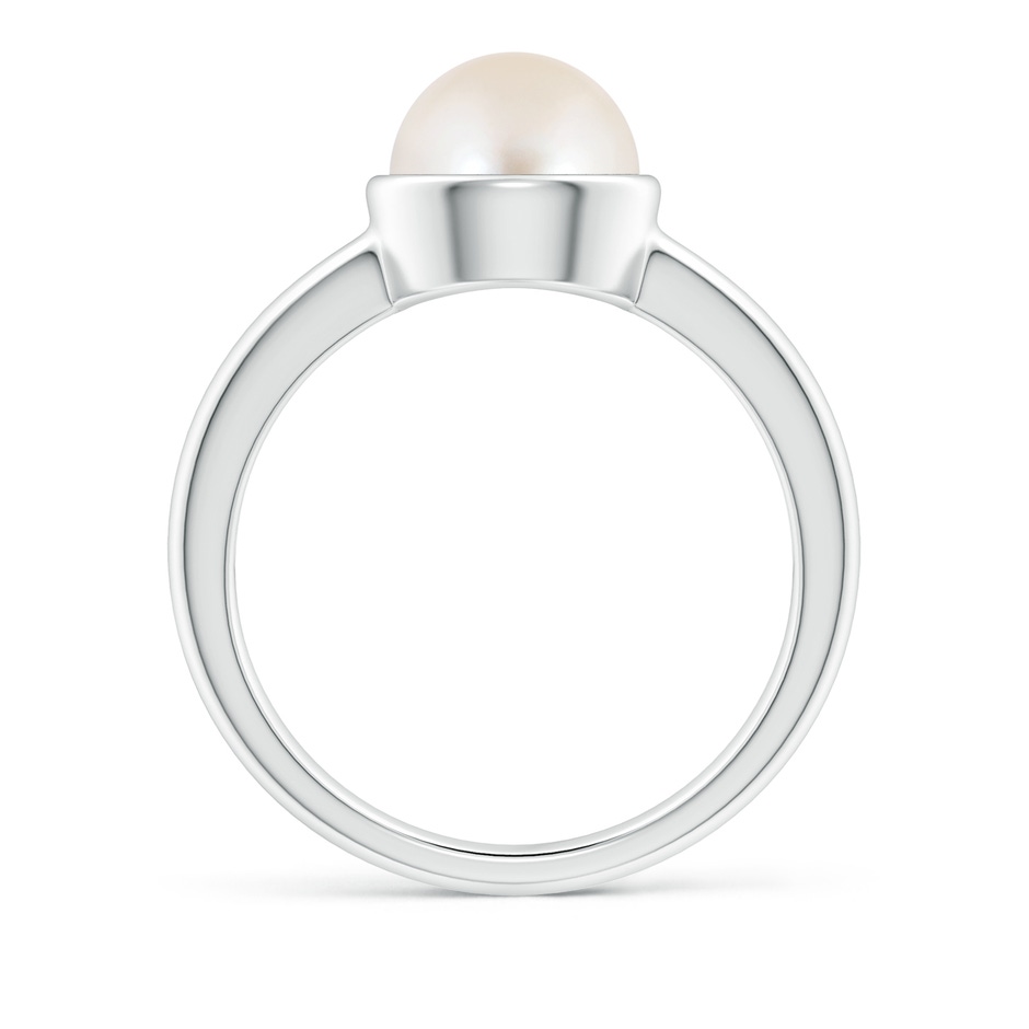 8mm AAAA Bezel-Set Round Freshwater Pearl Solitaire Engagement Ring in White Gold side-1