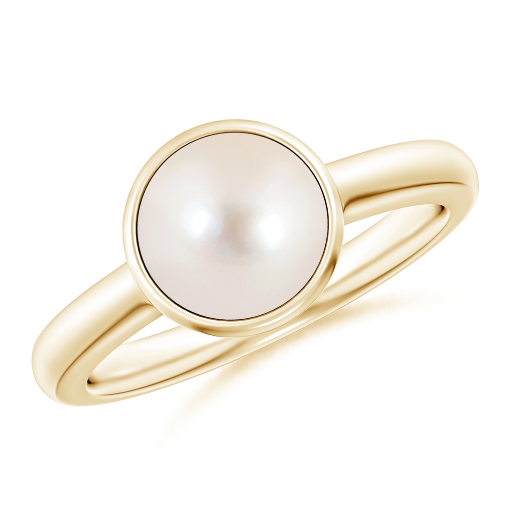 8mm AAAA Bezel-Set Round Freshwater Pearl Solitaire Engagement Ring in Yellow Gold 