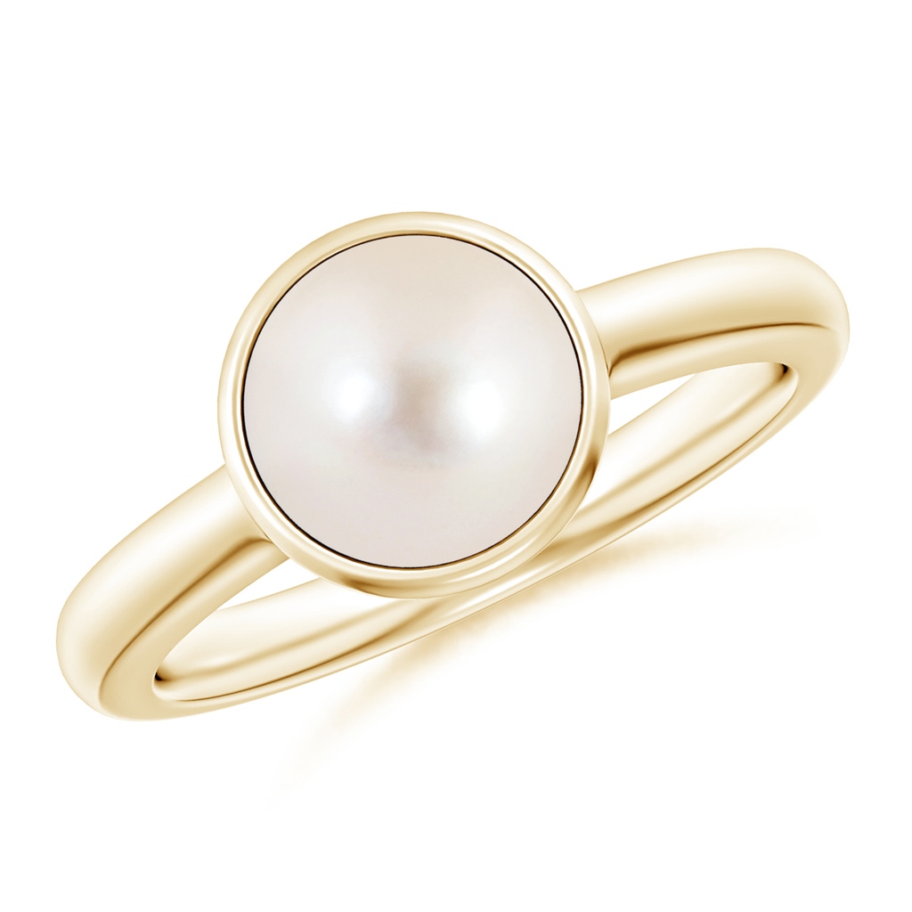 8mm AAAA Bezel-Set Round Freshwater Pearl Solitaire Engagement Ring in Yellow Gold