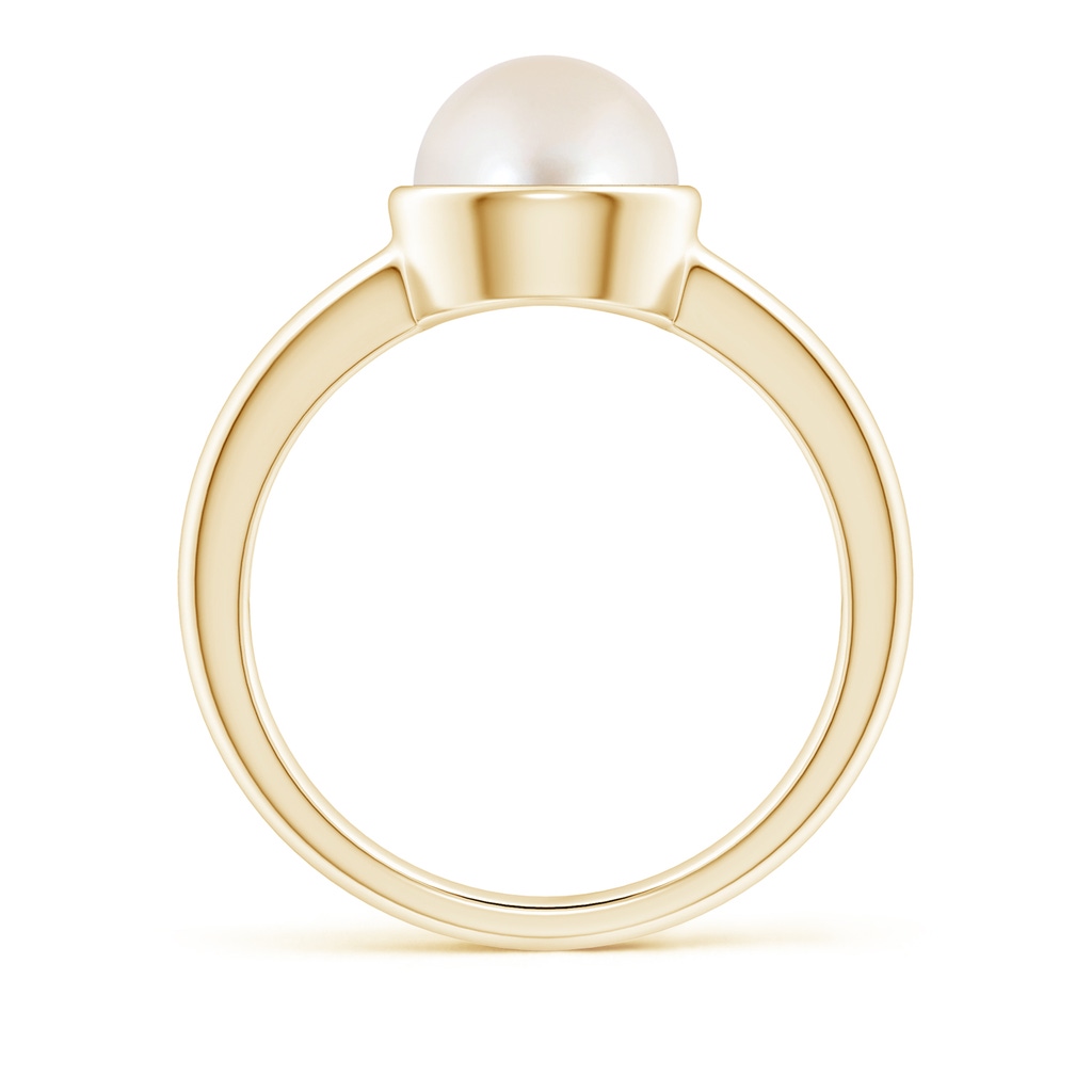 8mm AAAA Bezel-Set Round Freshwater Pearl Solitaire Engagement Ring in Yellow Gold Side-1