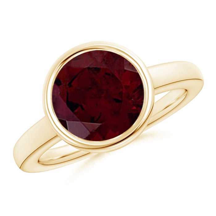 10mm A Bezel-Set Round Garnet Solitaire Engagement Ring in 9K Yellow Gold 