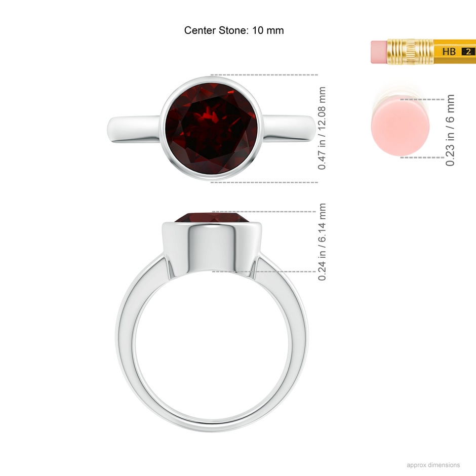 10mm A Bezel-Set Round Garnet Solitaire Engagement Ring in White Gold ruler