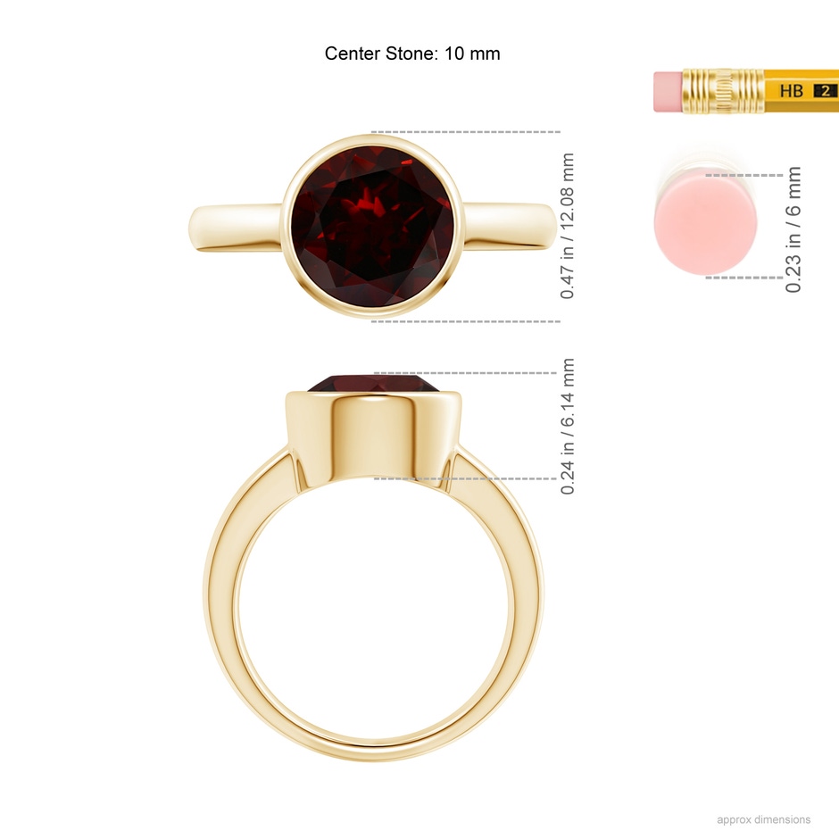 10mm A Bezel-Set Round Garnet Solitaire Engagement Ring in Yellow Gold ruler
