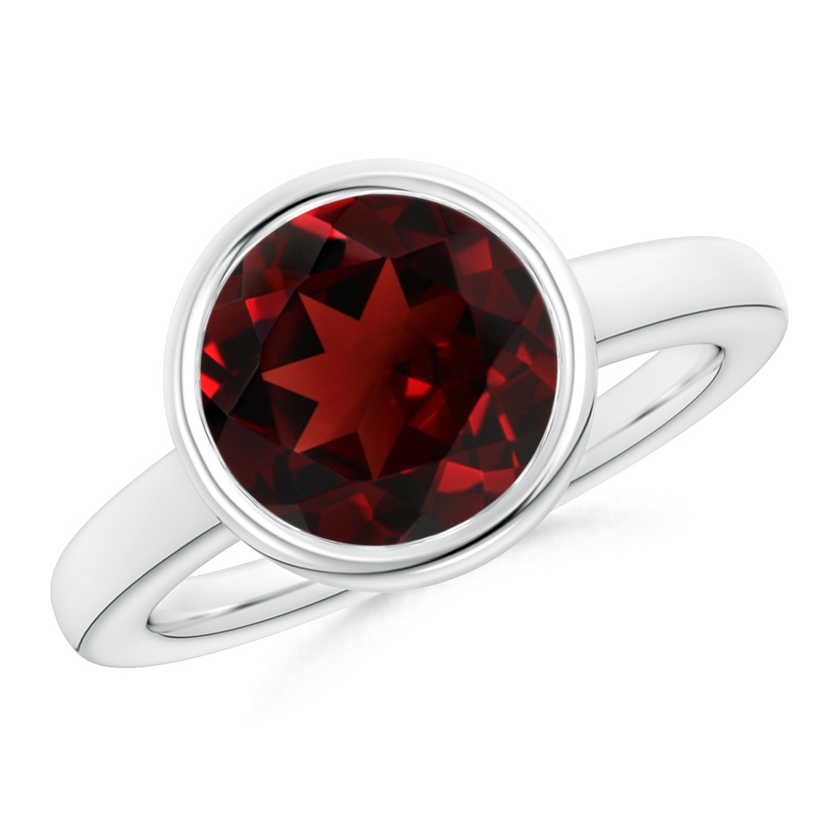 10mm AAA Bezel-Set Round Garnet Solitaire Engagement Ring in White Gold 
