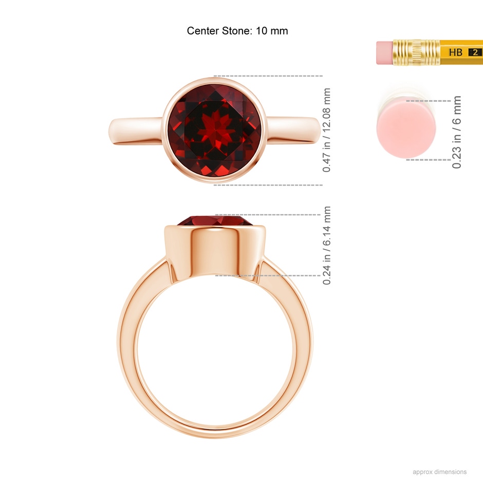 10mm AAAA Bezel-Set Round Garnet Solitaire Engagement Ring in Rose Gold ruler