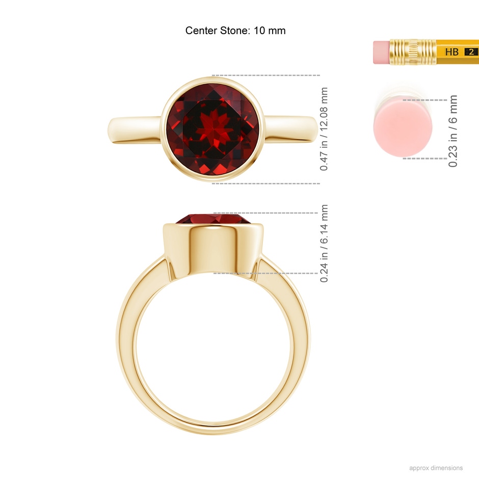 10mm AAAA Bezel-Set Round Garnet Solitaire Engagement Ring in Yellow Gold ruler