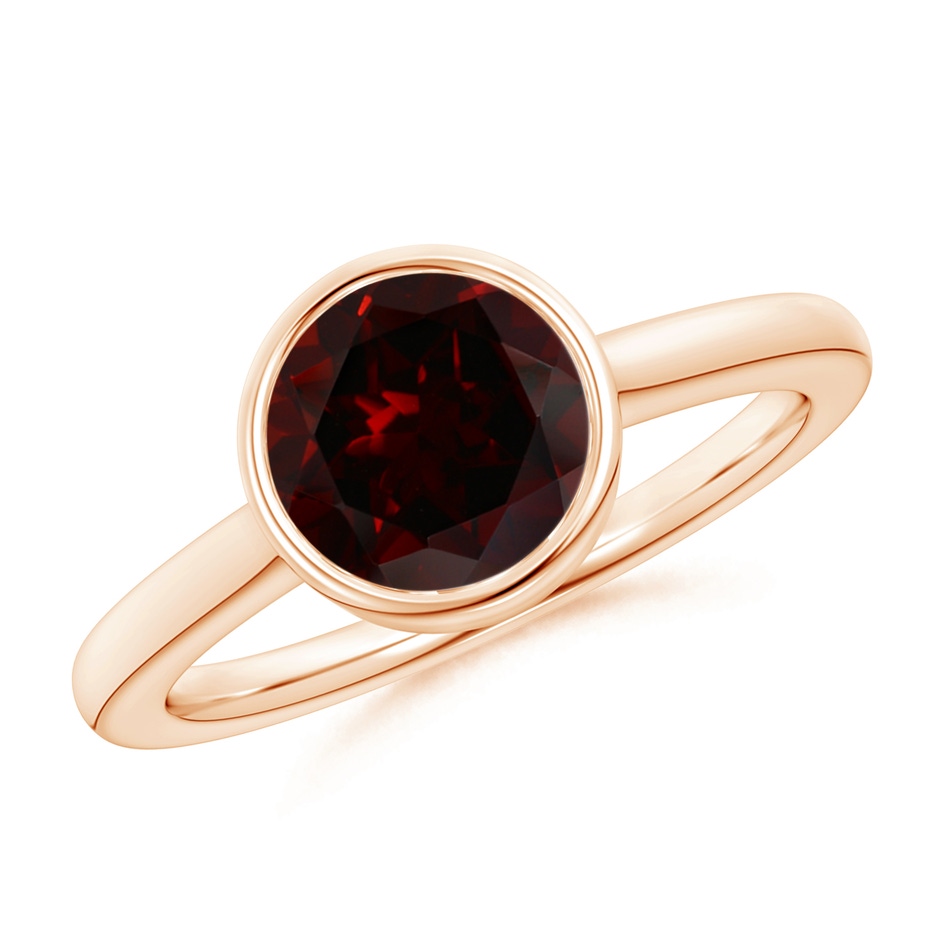 8mm A Bezel-Set Round Garnet Solitaire Engagement Ring in Rose Gold 