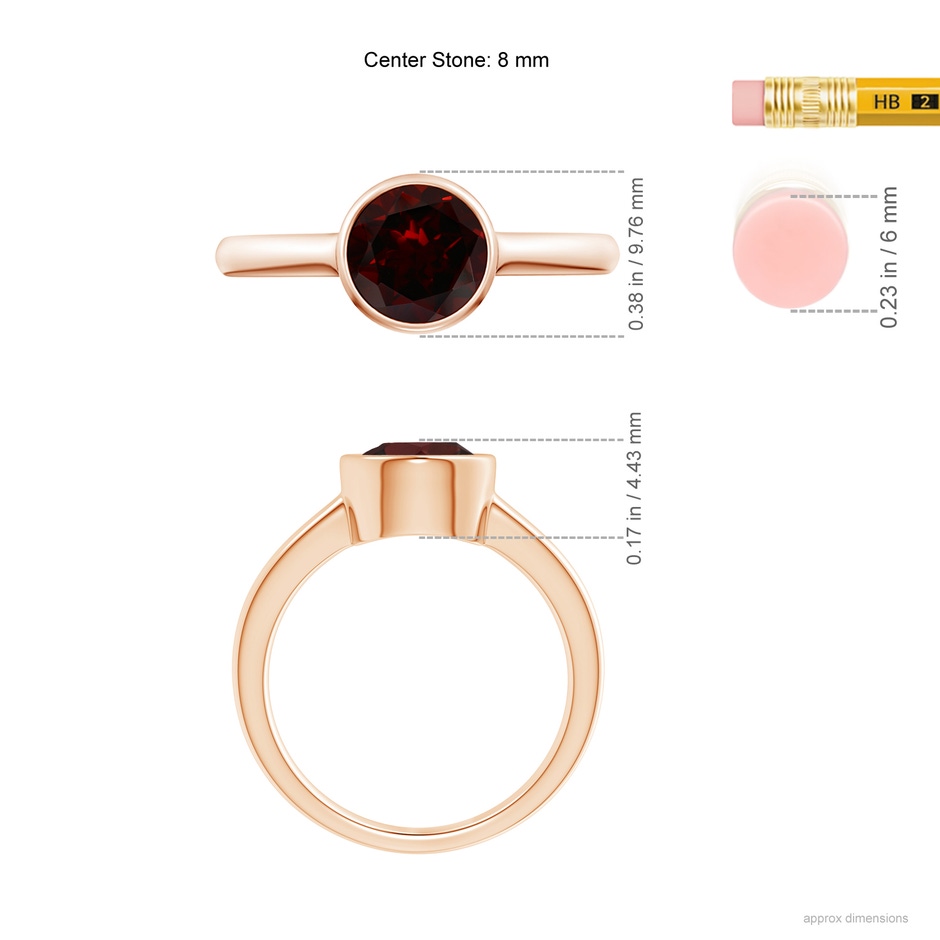 8mm A Bezel-Set Round Garnet Solitaire Engagement Ring in Rose Gold ruler