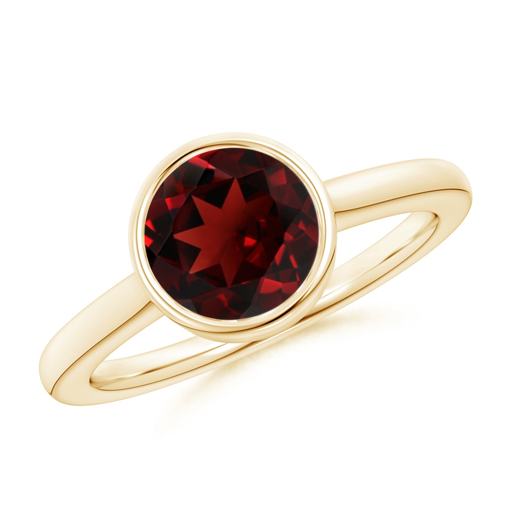 8mm AAA Bezel-Set Round Garnet Solitaire Engagement Ring in Yellow Gold