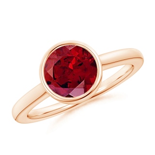 8mm AAAA Bezel-Set Round Garnet Solitaire Engagement Ring in 9K Rose Gold