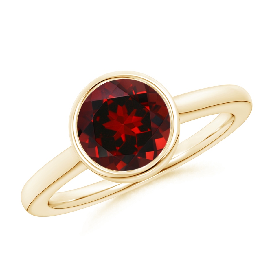 8mm AAAA Bezel-Set Round Garnet Solitaire Engagement Ring in Yellow Gold 