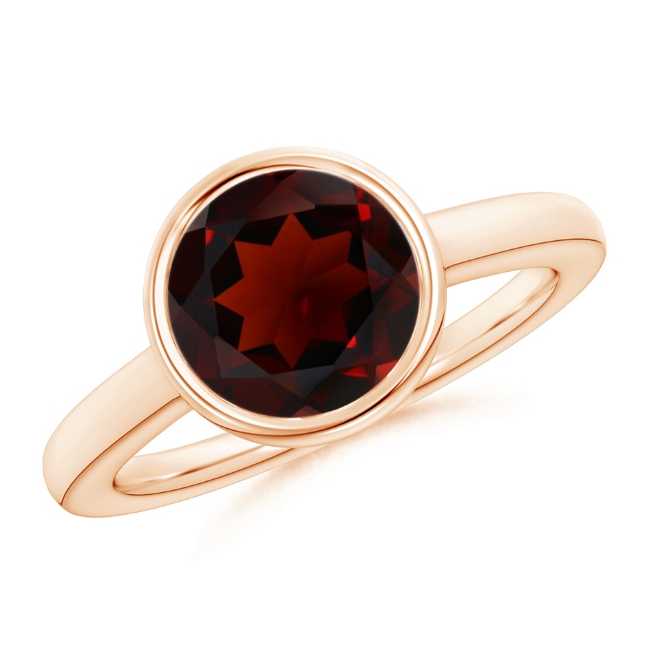9mm AA Bezel-Set Round Garnet Solitaire Engagement Ring in Rose Gold 