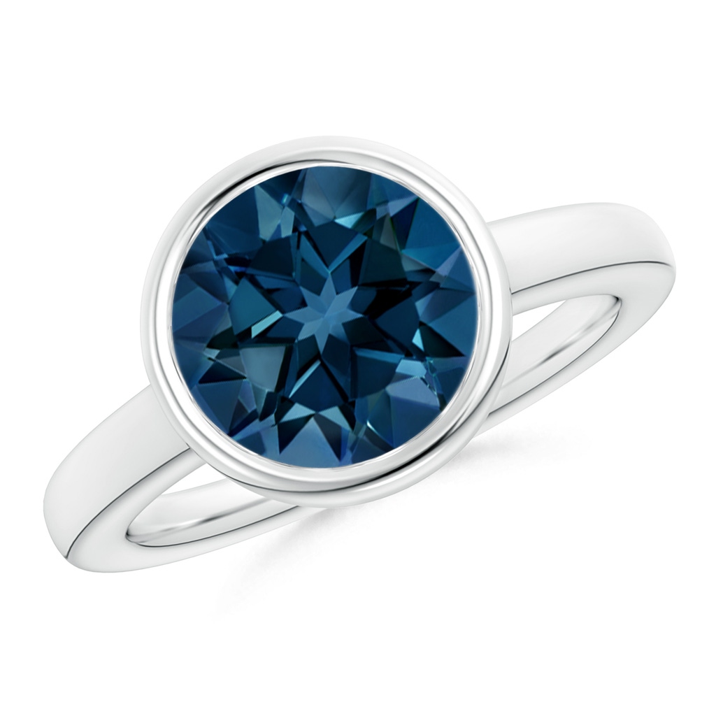 10mm AAAA Bezel-Set Round London Blue Topaz Solitaire Engagement Ring in White Gold