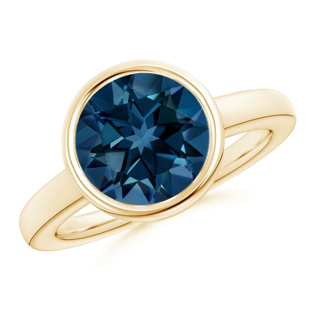 10mm AAAA Bezel-Set Round London Blue Topaz Solitaire Engagement Ring in Yellow Gold