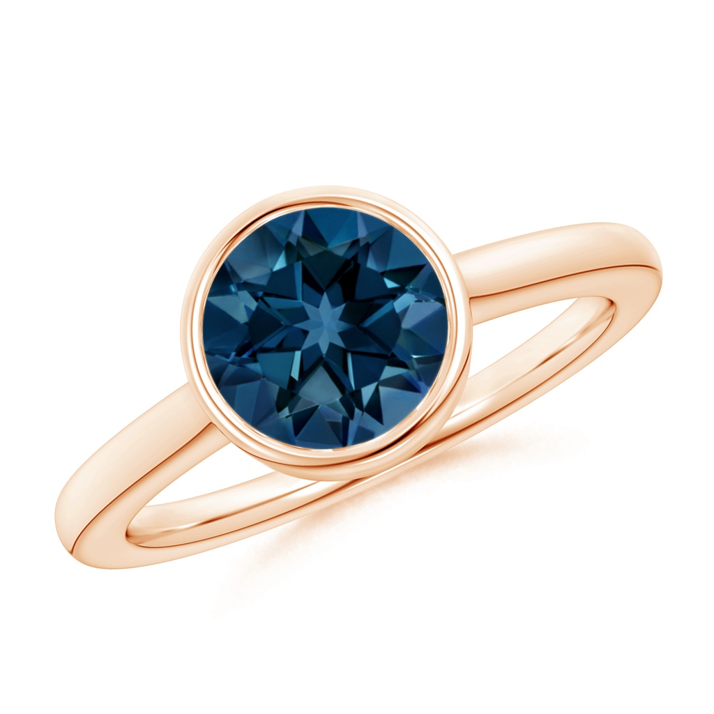 8mm AAAA Bezel-Set Round London Blue Topaz Solitaire Engagement Ring in Rose Gold