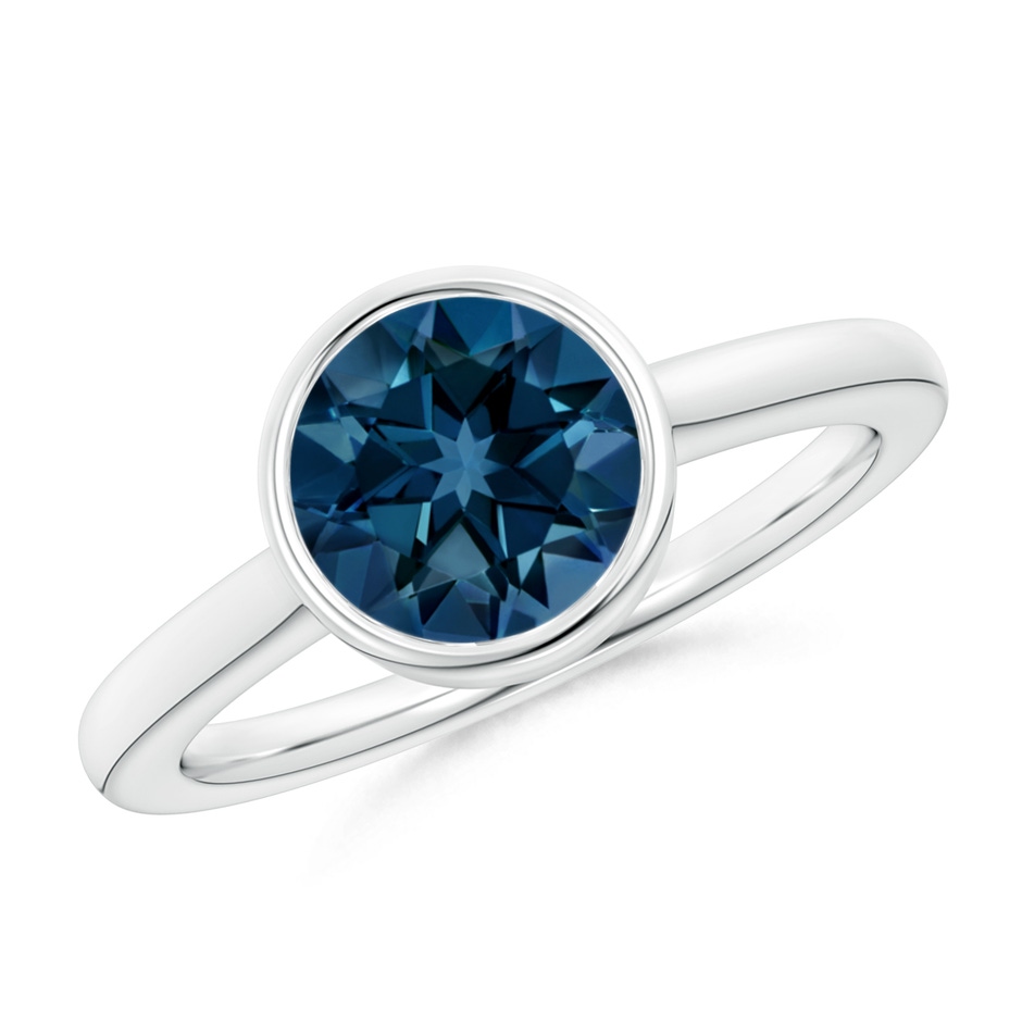 8mm AAAA Bezel-Set Round London Blue Topaz Solitaire Engagement Ring in White Gold 