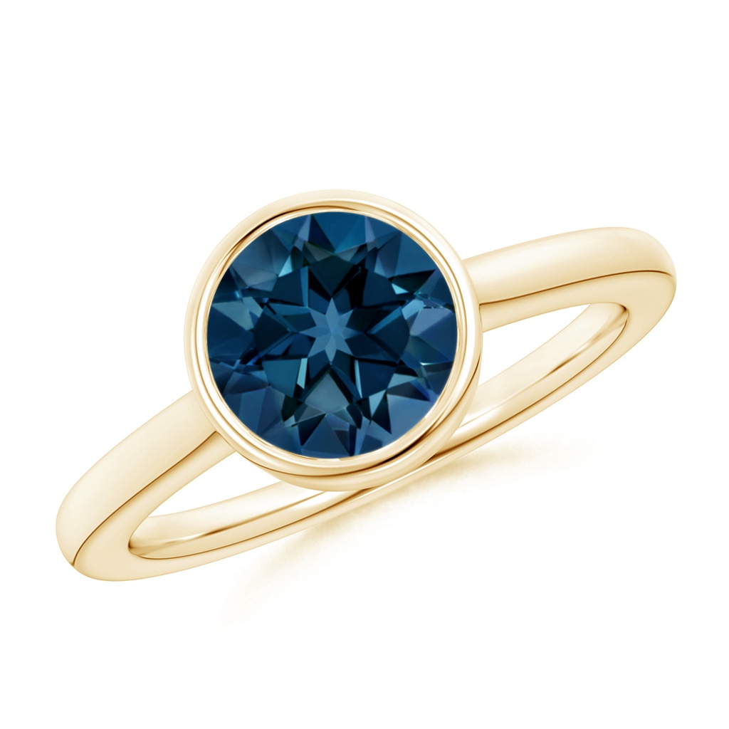 8mm AAAA Bezel-Set Round London Blue Topaz Solitaire Engagement Ring in Yellow Gold