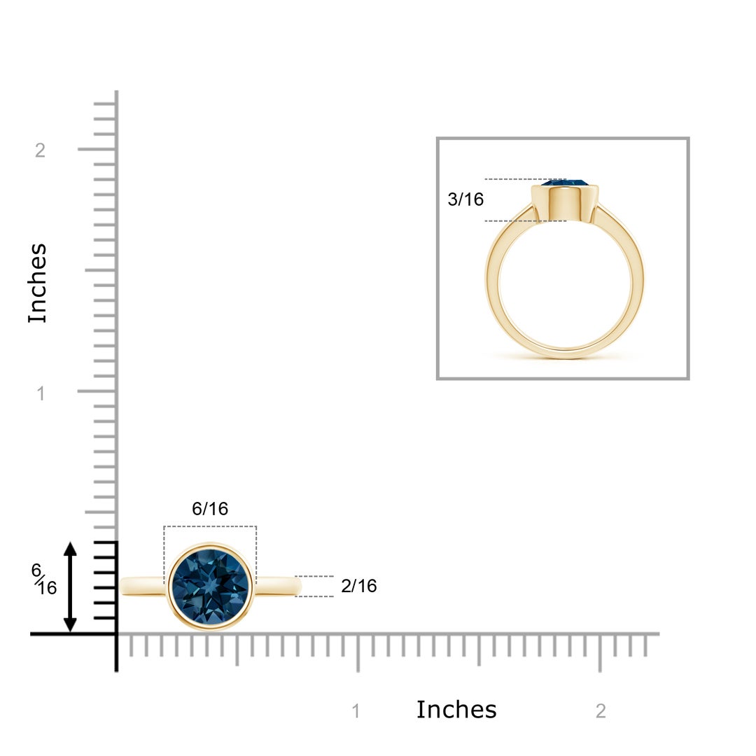 8mm AAAA Bezel-Set Round London Blue Topaz Solitaire Engagement Ring in Yellow Gold - ruler