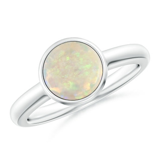 8mm AAA Bezel-Set Round Opal Solitaire Engagement Ring in White Gold