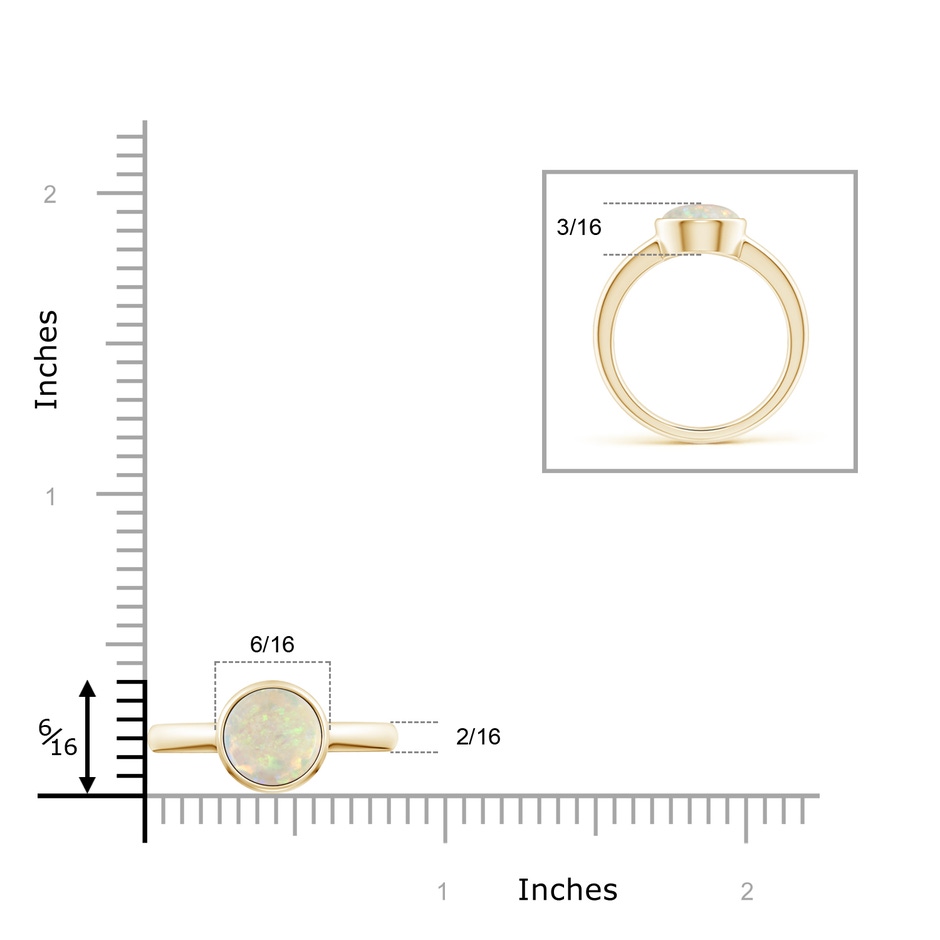 8mm AAA Bezel-Set Round Opal Solitaire Engagement Ring in Yellow Gold ruler
