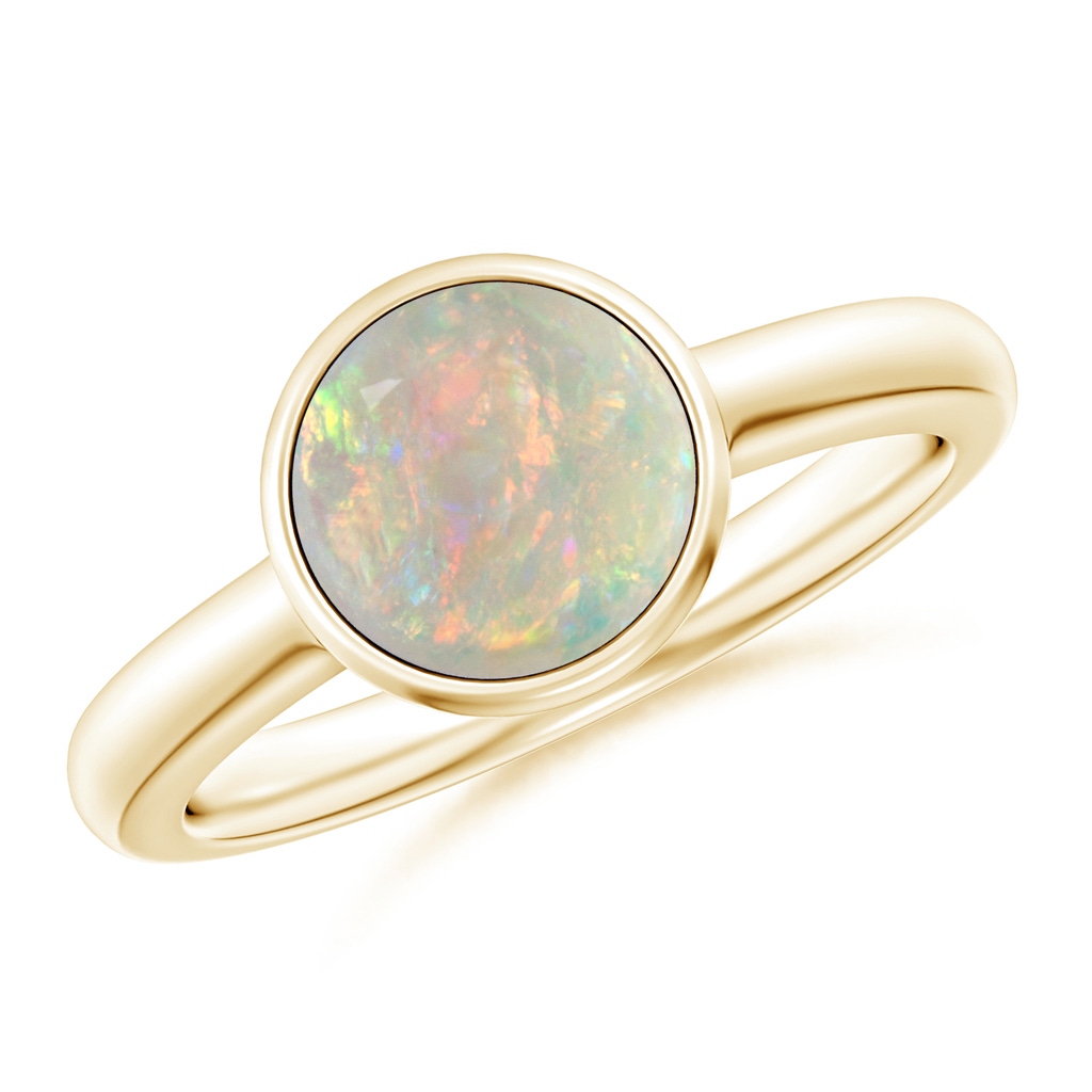 8mm AAAA Bezel-Set Round Opal Solitaire Engagement Ring in 10K Yellow Gold