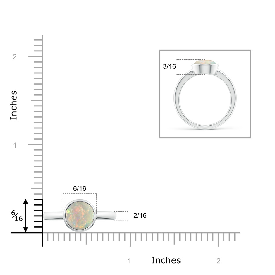 8mm AAAA Bezel-Set Round Opal Solitaire Engagement Ring in P950 Platinum ruler