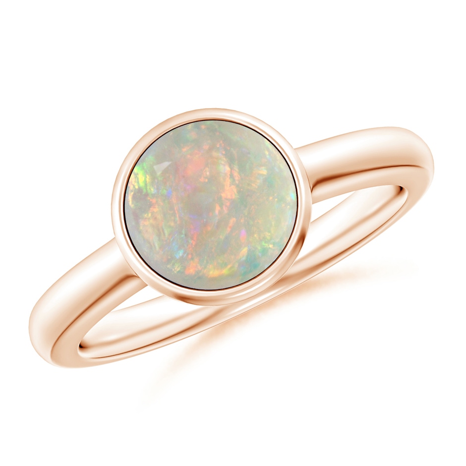 8mm AAAA Bezel-Set Round Opal Solitaire Engagement Ring in Rose Gold 
