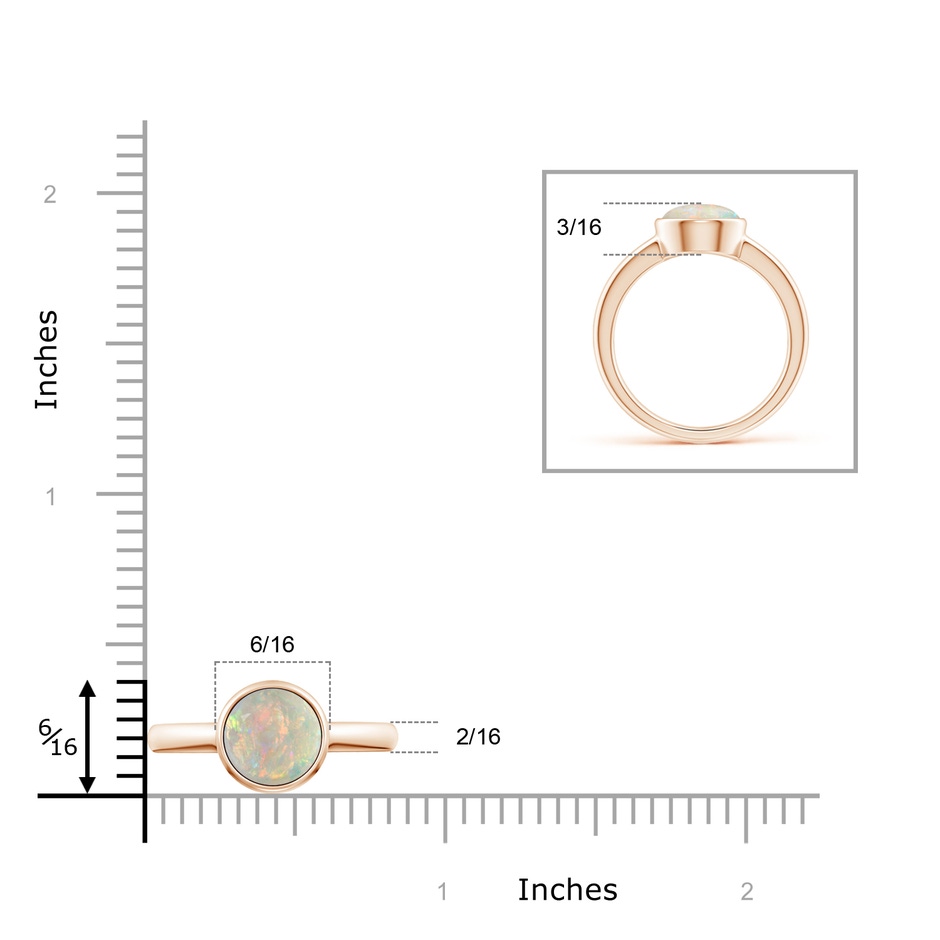 8mm AAAA Bezel-Set Round Opal Solitaire Engagement Ring in Rose Gold ruler
