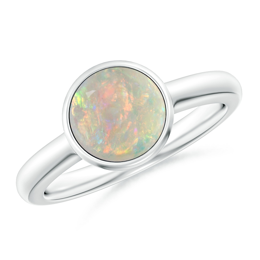 8mm AAAA Bezel-Set Round Opal Solitaire Engagement Ring in White Gold