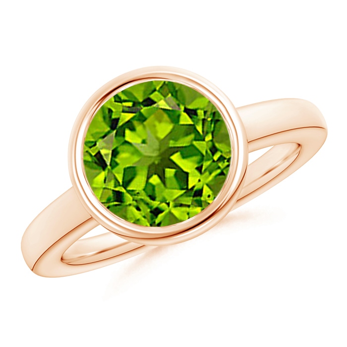 10mm AAAA Bezel-Set Round Peridot Solitaire Engagement Ring in Rose Gold