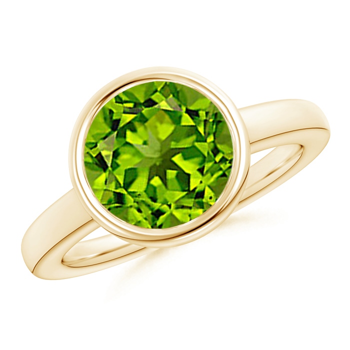 10mm AAAA Bezel-Set Round Peridot Solitaire Engagement Ring in Yellow Gold