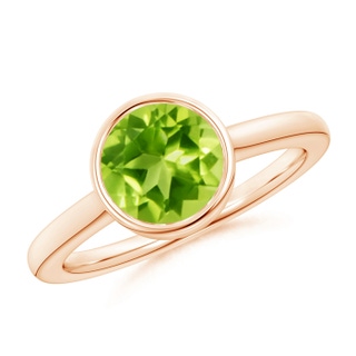 8mm AAA Bezel-Set Round Peridot Solitaire Engagement Ring in 10K Rose Gold
