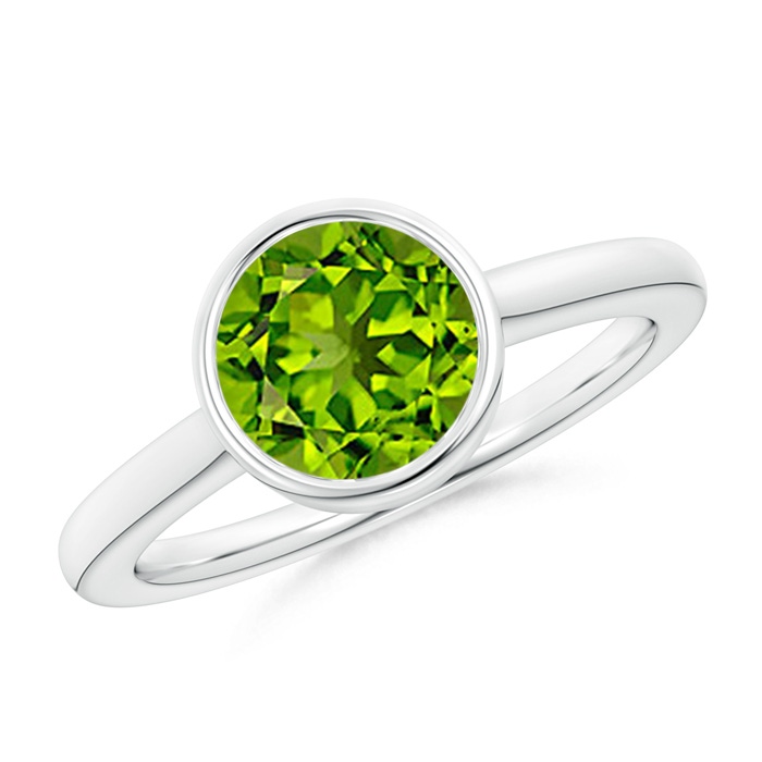 8mm AAAA Bezel-Set Round Peridot Solitaire Engagement Ring in White Gold 