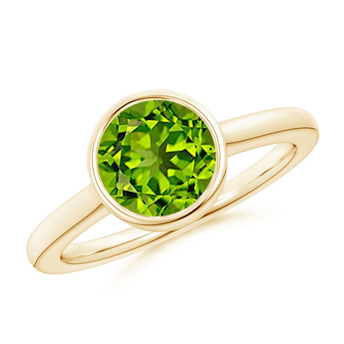 8mm AAAA Bezel-Set Round Peridot Solitaire Engagement Ring in Yellow Gold