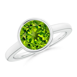 9mm AAAA Bezel-Set Round Peridot Solitaire Engagement Ring in P950 Platinum