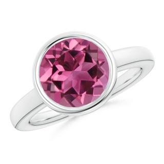 10mm AAAA Bezel-Set Round Pink Tourmaline Solitaire Engagement Ring in White Gold
