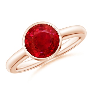 8mm AAA Bezel-Set Round Ruby Solitaire Engagement Ring in Rose Gold