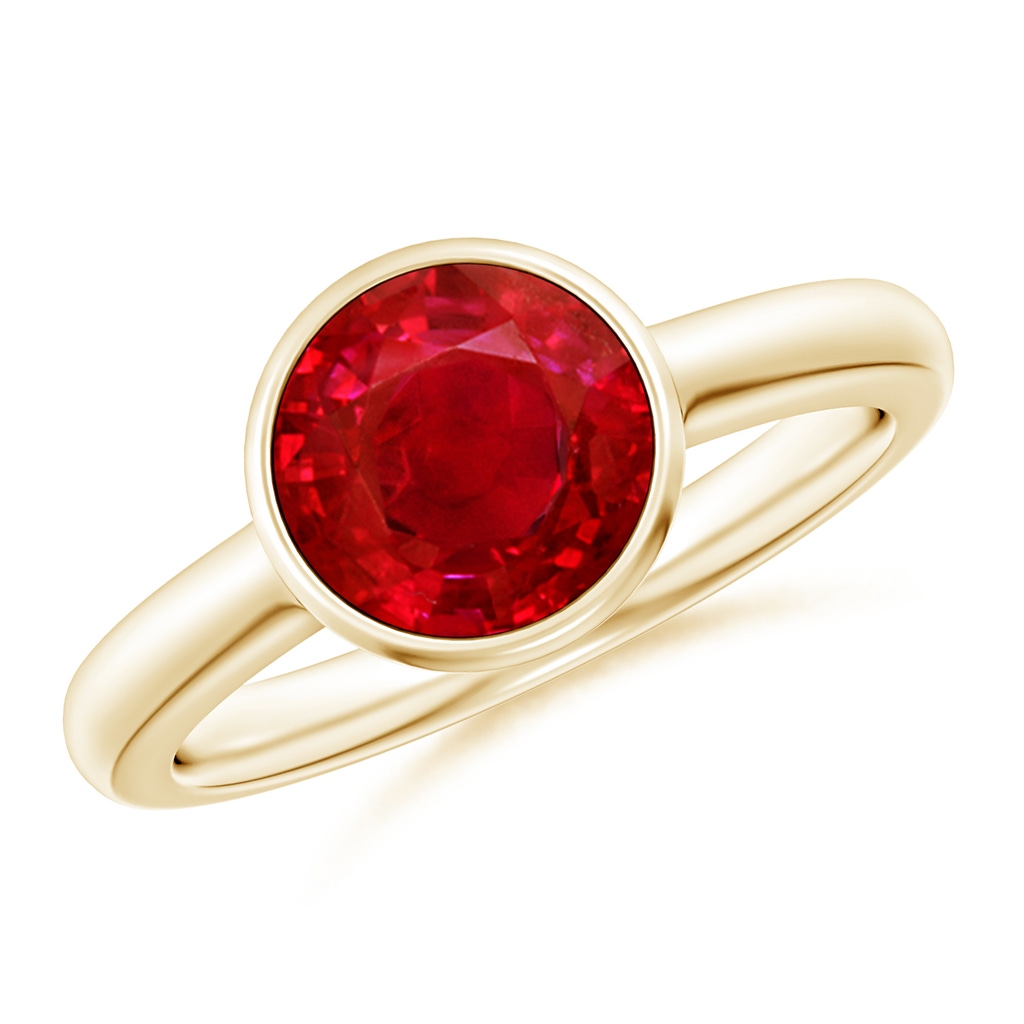 8mm AAA Bezel-Set Round Ruby Solitaire Engagement Ring in Yellow Gold