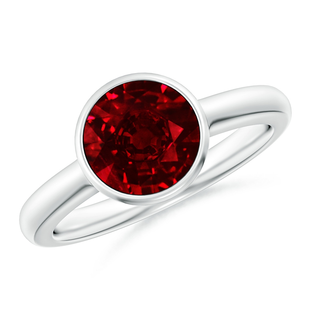 8mm Lab-Grown Bezel-Set Round Ruby Solitaire Engagement Ring in White Gold