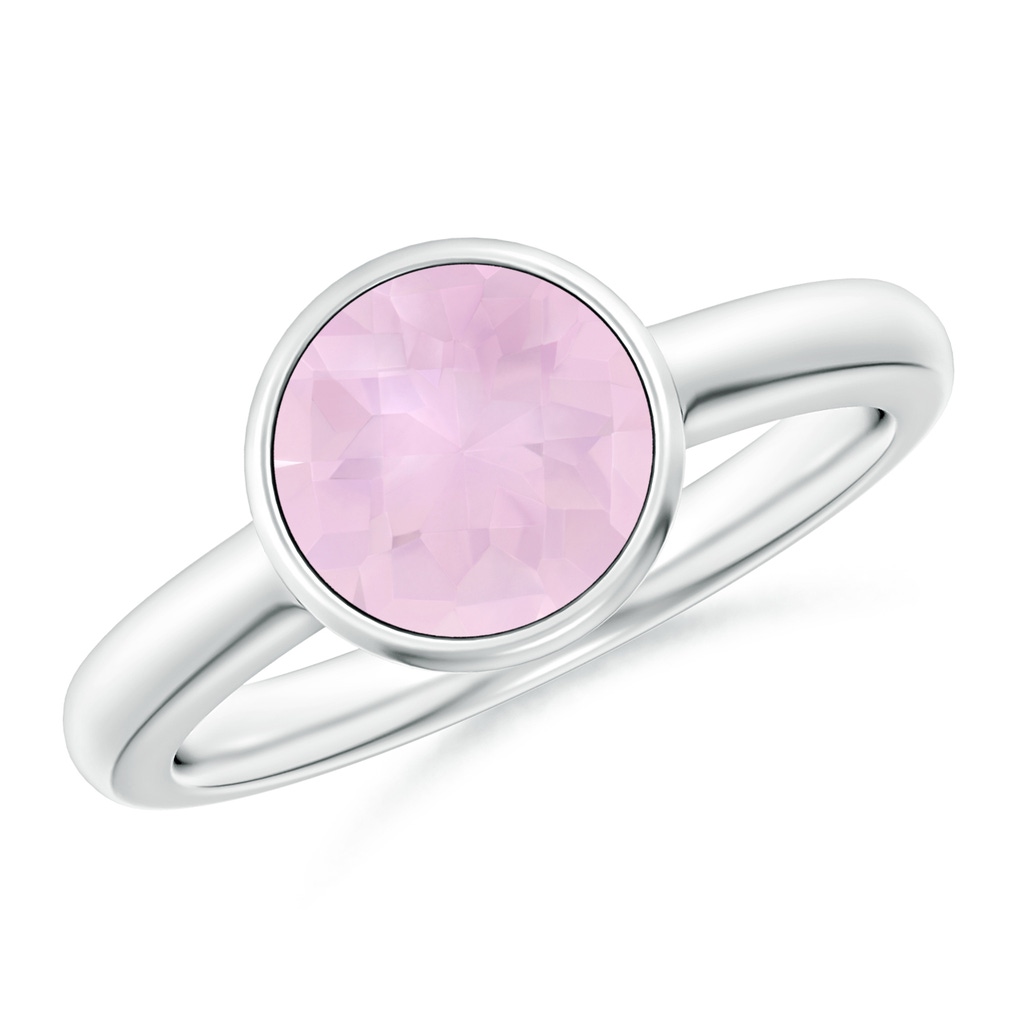 8mm AAA Bezel-Set Round Rose Quartz Solitaire Engagement Ring in White Gold