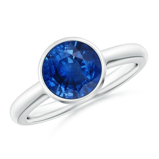 8mm AAA Bezel-Set Round Blue Sapphire Solitaire Engagement Ring in P950 Platinum
