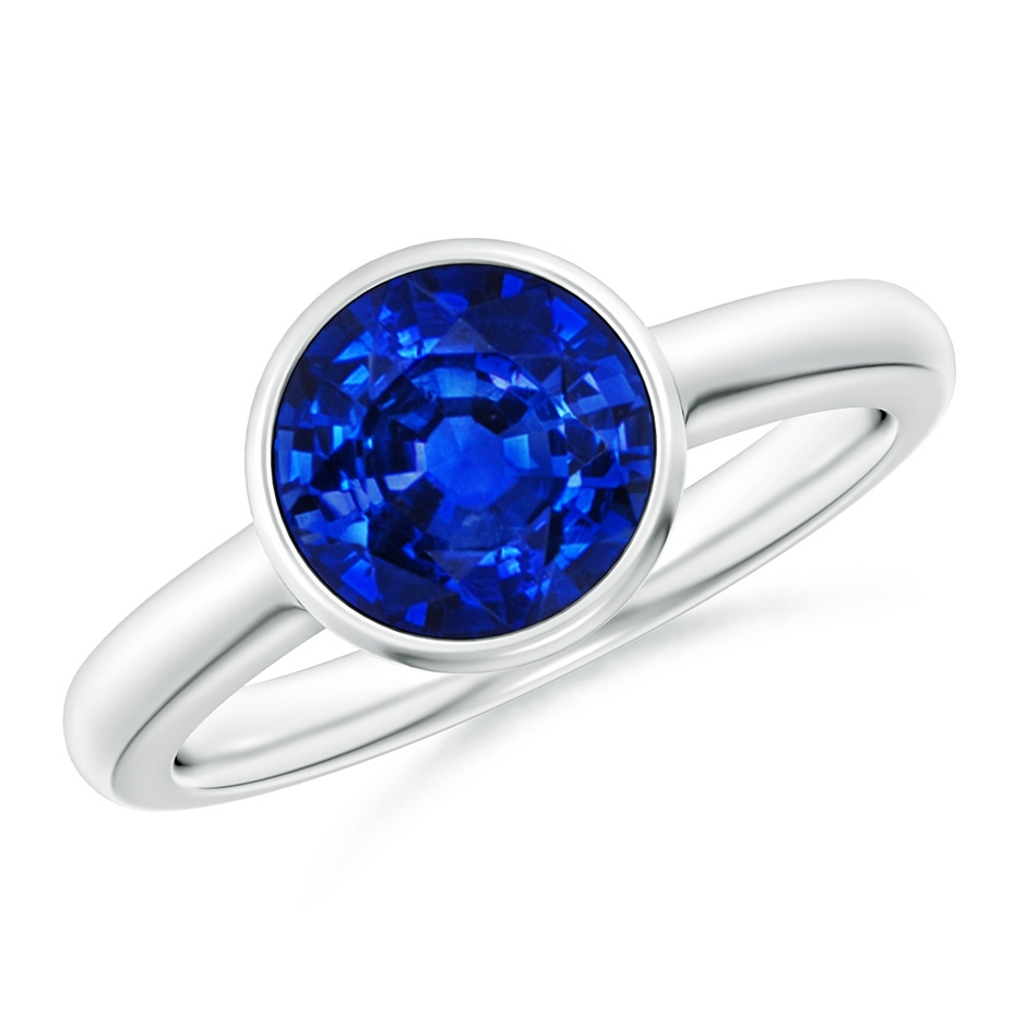 8mm Lab-Grown Bezel-Set Round Blue Sapphire Solitaire Engagement Ring in White Gold 