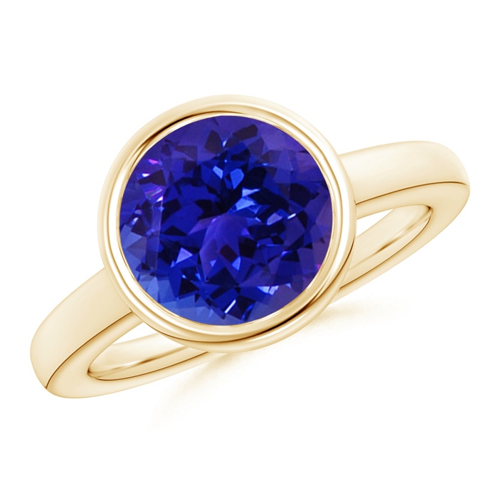 10mm AAAA Bezel-Set Round Tanzanite Solitaire Engagement Ring in Yellow Gold