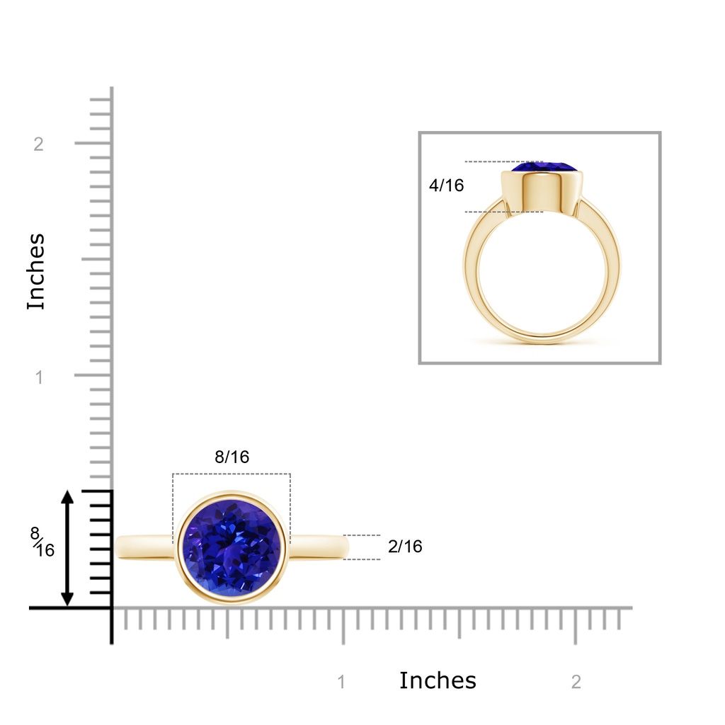 10mm AAAA Bezel-Set Round Tanzanite Solitaire Engagement Ring in Yellow Gold Ruler
