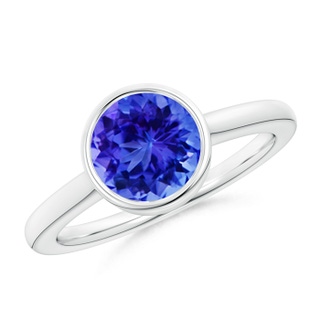 8mm AAA Bezel-Set Round Tanzanite Solitaire Engagement Ring in White Gold